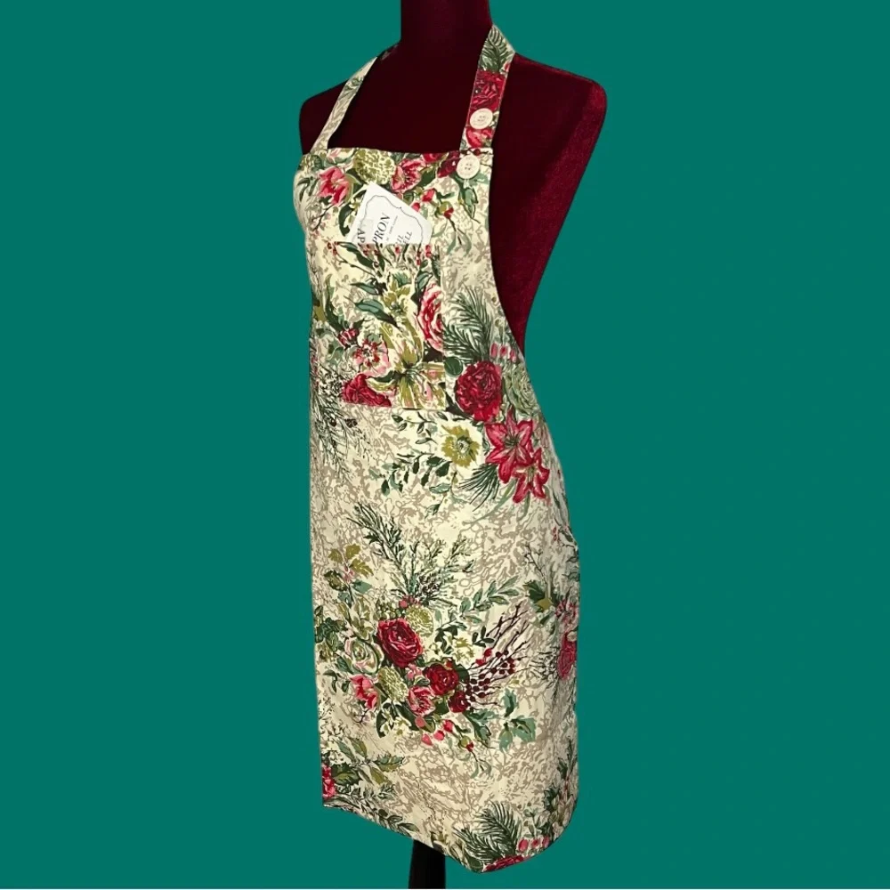 April Cornell MERRY Antique Floral Apron Cotton Canvas Christmas Holidays OS - Picture 1 of 13